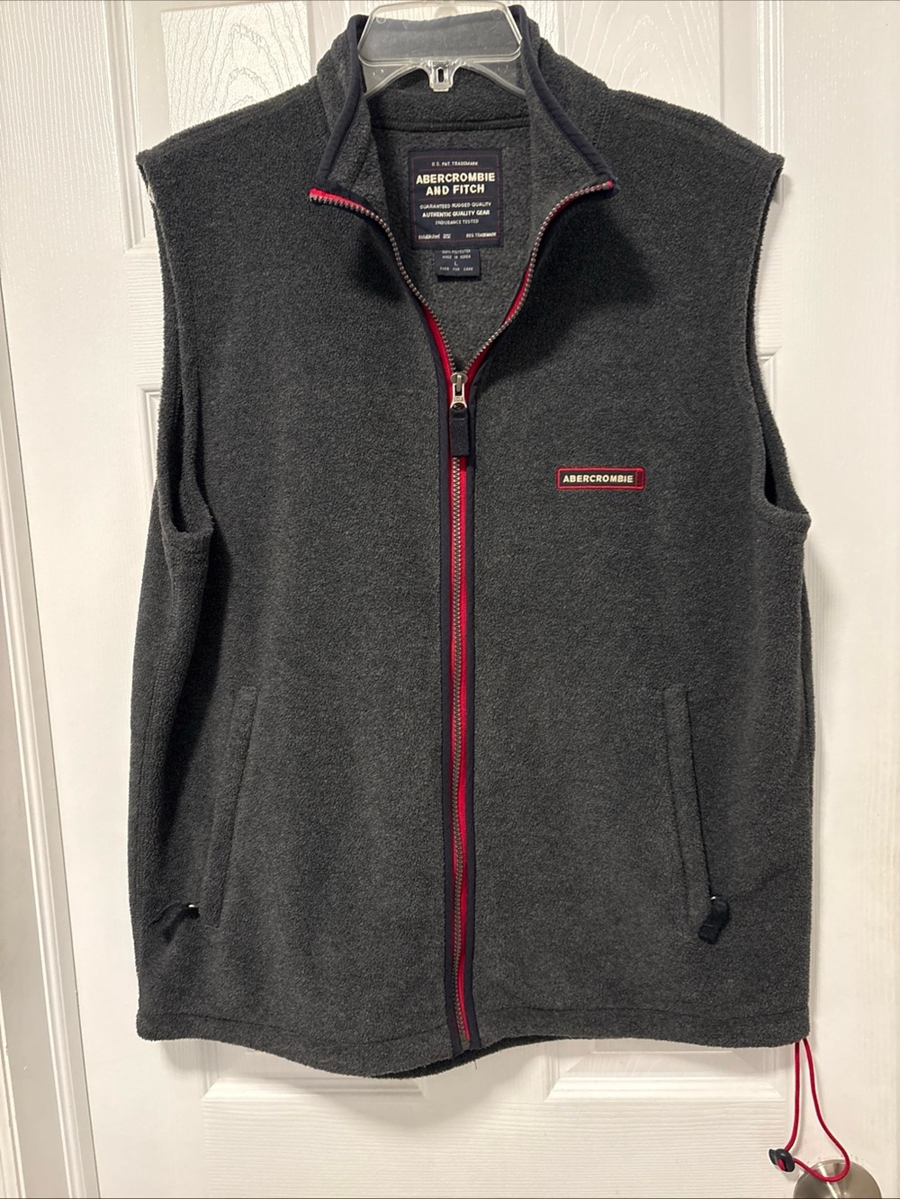 Abercrombie & Fitch Charcoal Fleece Zip Vest with Red Trim